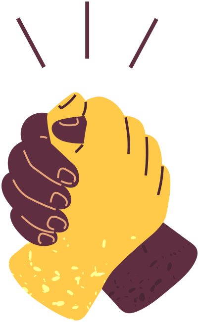 Illustratie van twee ineengeslagen handen, waarvan de ene geel en de ander bruin.